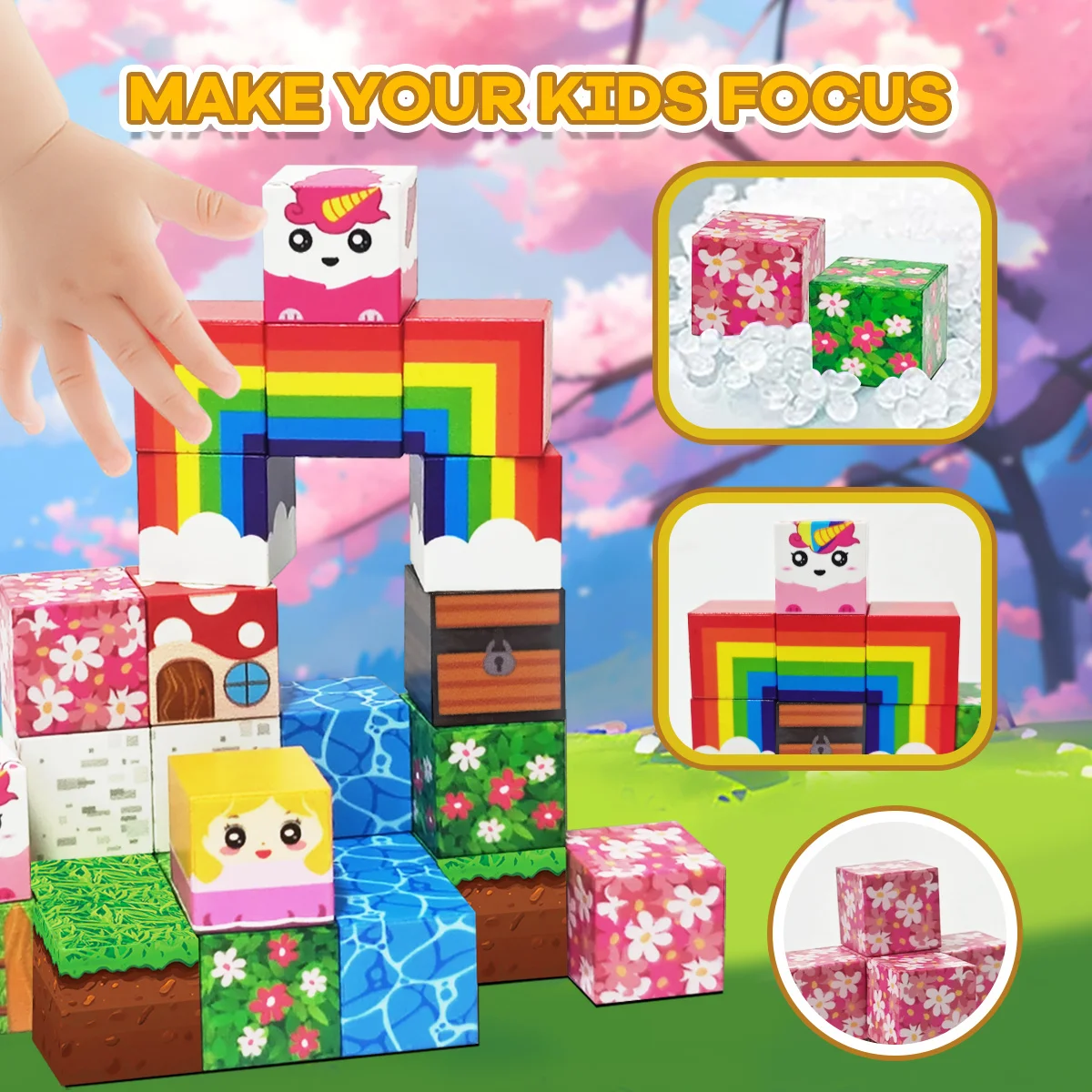 Regenbogen-Einhorn-Magnetblock-Set, magnetisches Bauspielzeug, magnetisches Würfel-Stapelspielzeug, Weihnachts- und Halloween-Geschenke