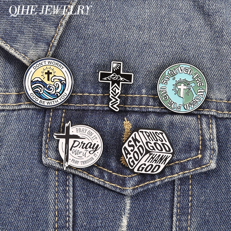 Jesus Kreuz Religiöser Glaube Emaille Pin Fragen Sie Vertrauen Beten Gott Gott Don't Worry Gott Be With You Broschen Revers Abzeichen Schmuck Geschenke