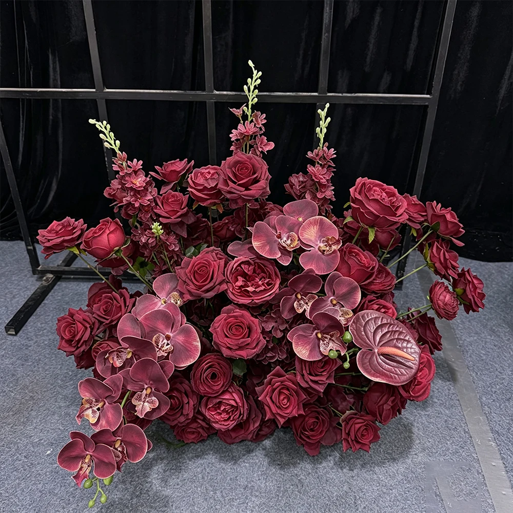 Table Runner - Rangkaian Bunga Gantung 5D Warna Burgundy,