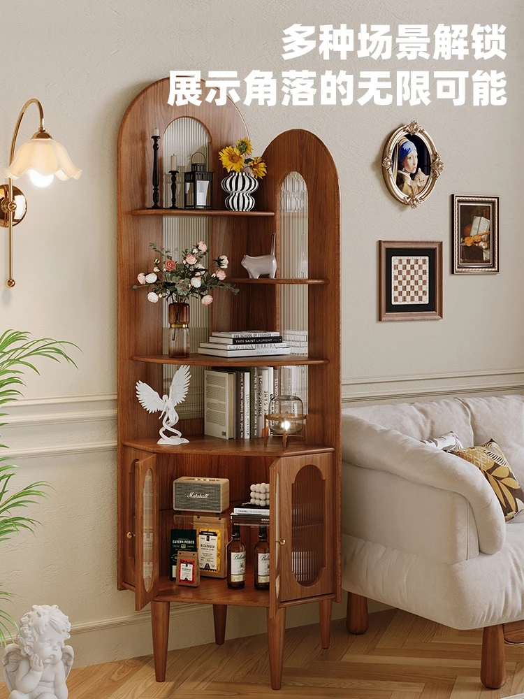 Solid wood corner shelf, wall corner cabinet, retro living room corner cabinet, bookshelf, small unit corner storage,