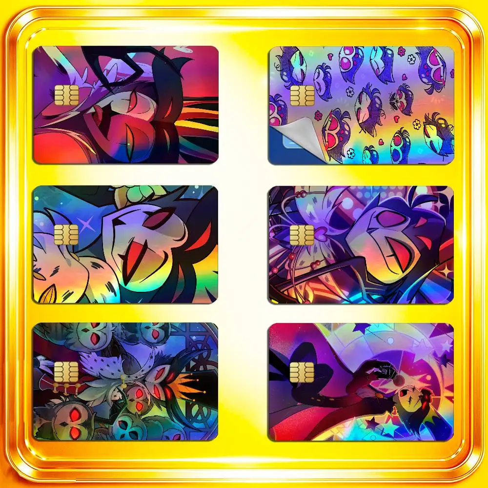 For H-Helluva Boss Stolas Credit Bank Sticker ID Access Card Cover Skin Rainbow Color Laser Stickers Film