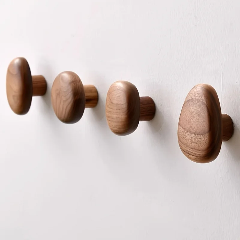 4pcs Walnut/Beech Wood Coat Rack Set - Wall-Mounted Handcrafted Hangers for Hats Towels Bags, Entryway/Bedroom Rustic Storage