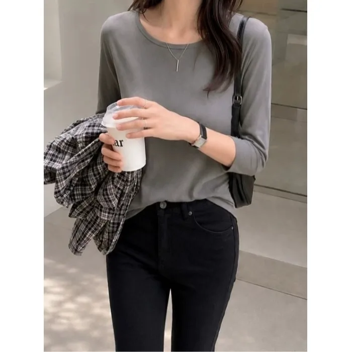 Fashionable Chic Sleeveless Slim Fit T-Shirt Comfortable New Arrival Women's Daily Style Simple Design Seven-eighths Length