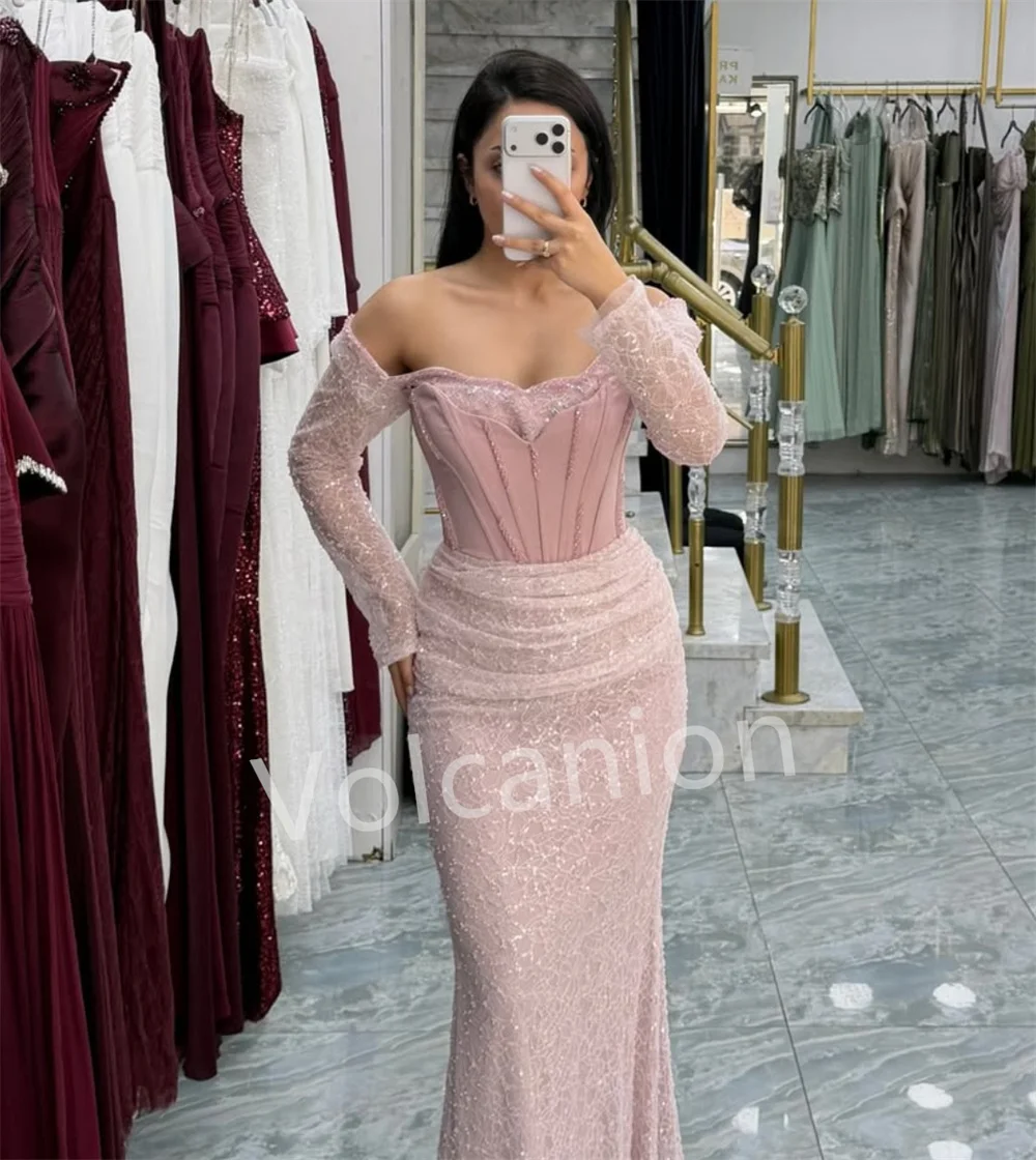 Customized Chinese Style Lace Pleat Pattern Trumpet Off-the-shoulder Long Bespoke Occasion Party Dresses