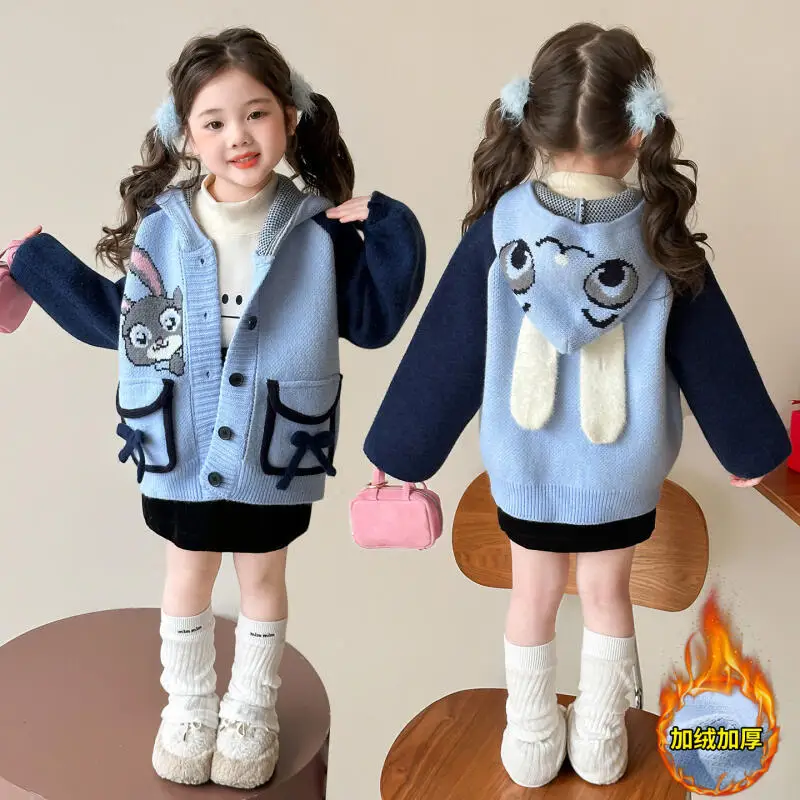 

Cute Children Disney Judy Hopps Hooded Cardigan Sweater Spring Cartoon Bunny Cop Sweet Girls Knitting Coat Fashion Leisure Coat