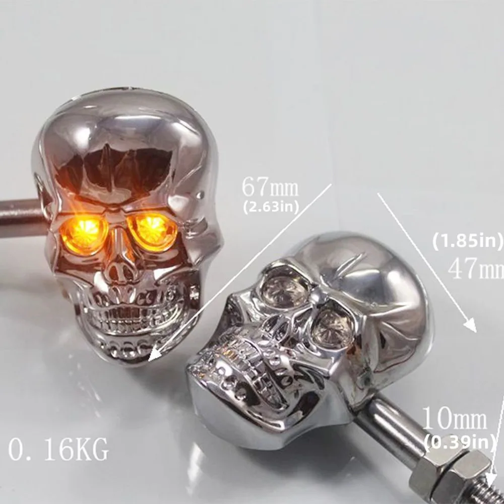 1 Pair Chrome LED Skull Turn Signal Light for Honda CBR Shadow VTX Yamaha Virago Road Royal V Star Suzuki Intruder Boulevard