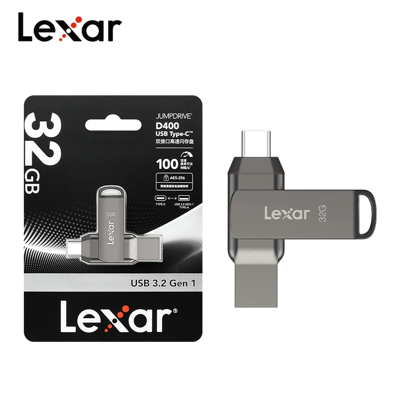 Original Lexar USB3.1 JumpDrive TYPE-C D400 Encrypted 256GB 128GB 64GB 32GB Metal 130MB/s Udisk Flash Memory Stick for Desktop