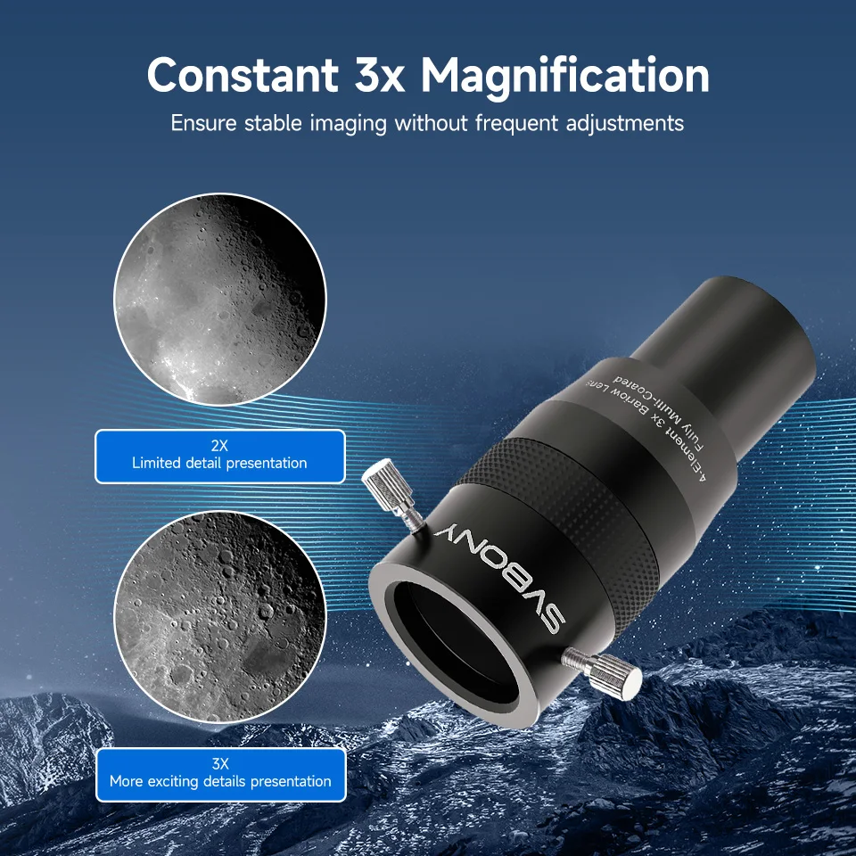 Svbony SV216 1,25" 2X/3X Barlow-Objektiv für astronomische Teleskop-Zubehör, visuelle Anwendungen zur Bildung – Detail 13