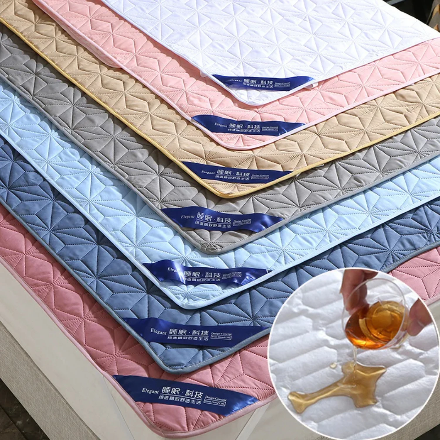 Quilted Waterproof Sandwich Cotton Bed Pad for Elderly and Children - Non-slip, Anti Dust, Skin-friendly Bed Protectors Pads - C