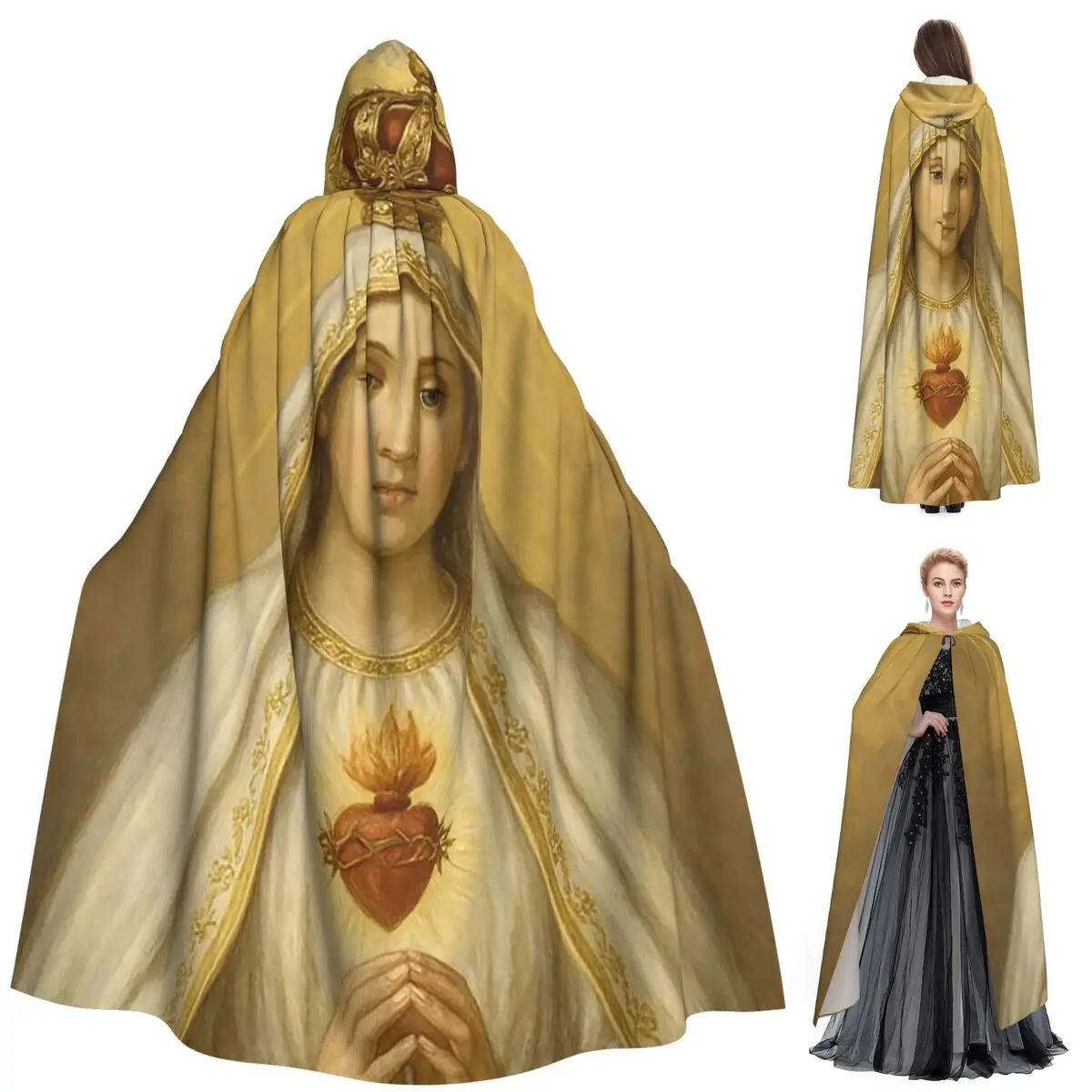 Длинный плащ с капюшоном Девы Марии, средневековый костюм ведьмы, накидка для косплея, Хэллоуин, вампир, для взрослых, унисекс