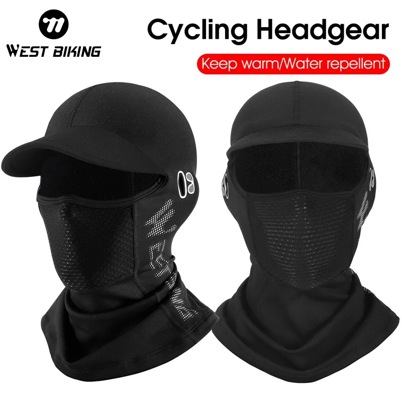 

WEST BIKING Winter Cycling Headgear With Brim Warm Fleece Full Face Mask High Elastic Breathable Balaclava Running Fishing Cap