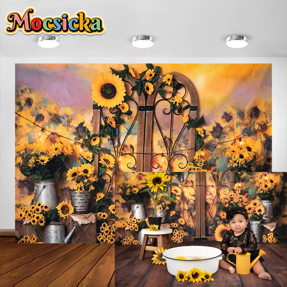 

Summer Sunflower Photography Backgrounds Bee Kids Birthday Party Cake Smash Baby Shower Decor Backdrops Photo Studio Banner