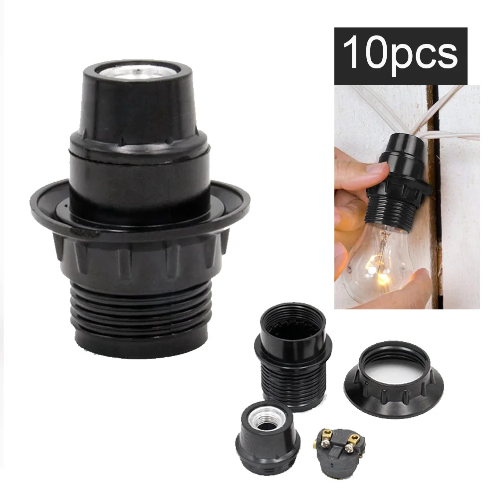 10pcs E14 Bakelite Lamp Holder Half Tooth with Ring Replacement Socket Lamp Base E14 Construction Site Socket Plastic Light Base