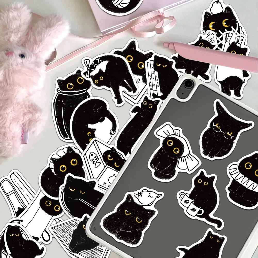 50PCS Creative Cute Black Cat Log Stickers Packaging Decoration Phone Cases Notebook Water Cups DIY Personalized Stickers - view 6