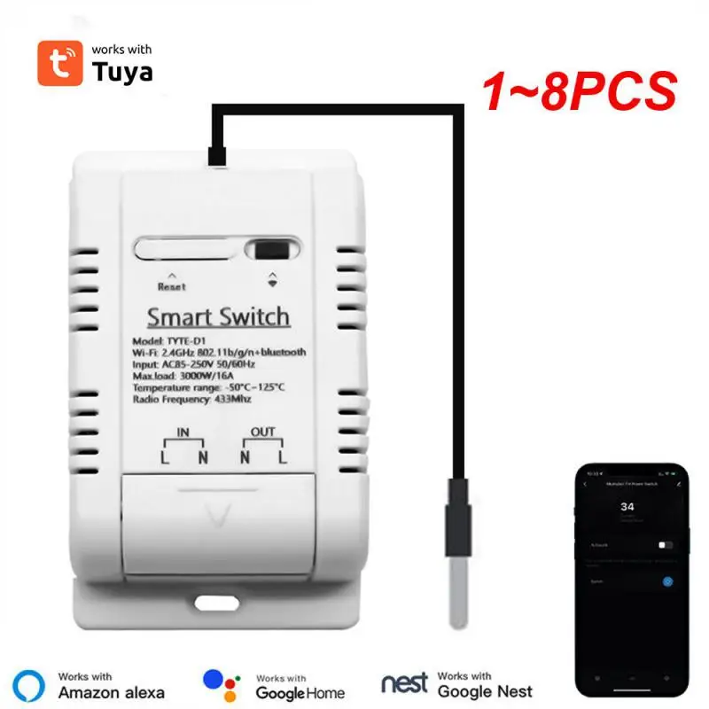 1~8PCS Tuya WiFi Temperature Switch 16A 3000W with Energy Consumption Monitoring Intelligent Thermostat Work with Alexa