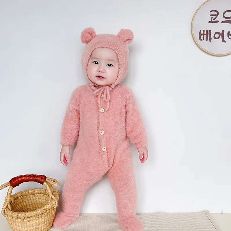 Explosions Baby Autumn Clothes for Boys and Girls Baby Super Cute Mink Fur Crawling Suit Cute Little Bear Foot Jumpsuit Clothes