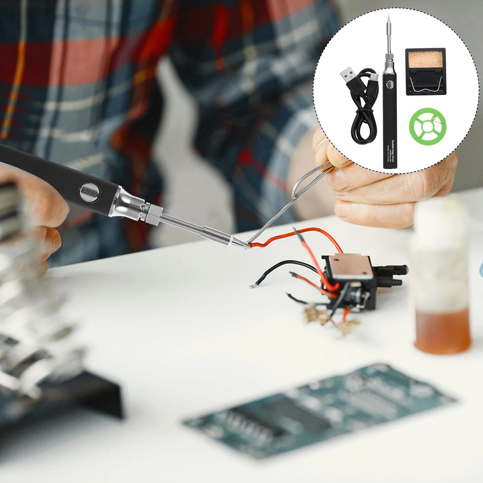 

1Set Cordless Soldering Iron USB Powered Portable Rechargeable Multi Functional Cutter Tips for Electronics Repair