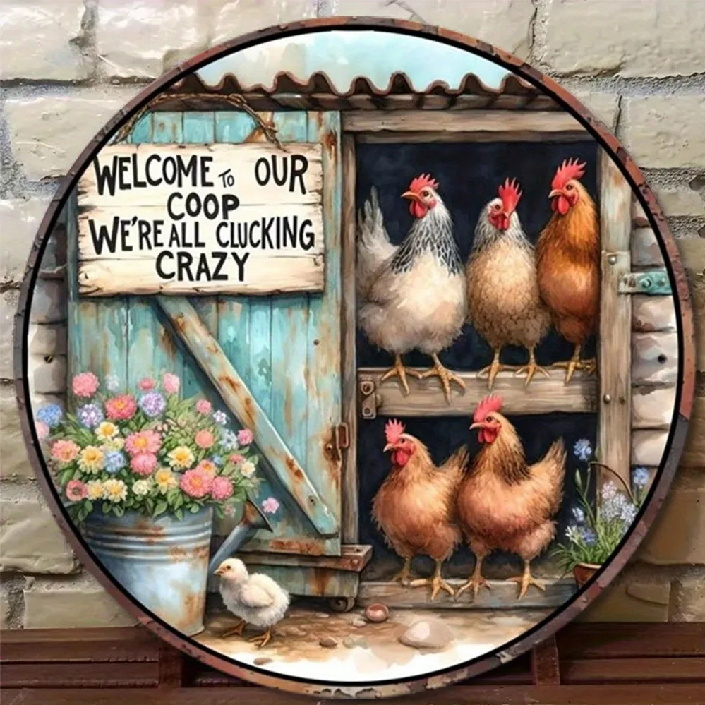 2D Metal Sign, Vintage Farmhouse Chicken Coop Wall Decor, Rustic Metal Art for Bedroom Kitchen Office, 8x8in 20x20cm