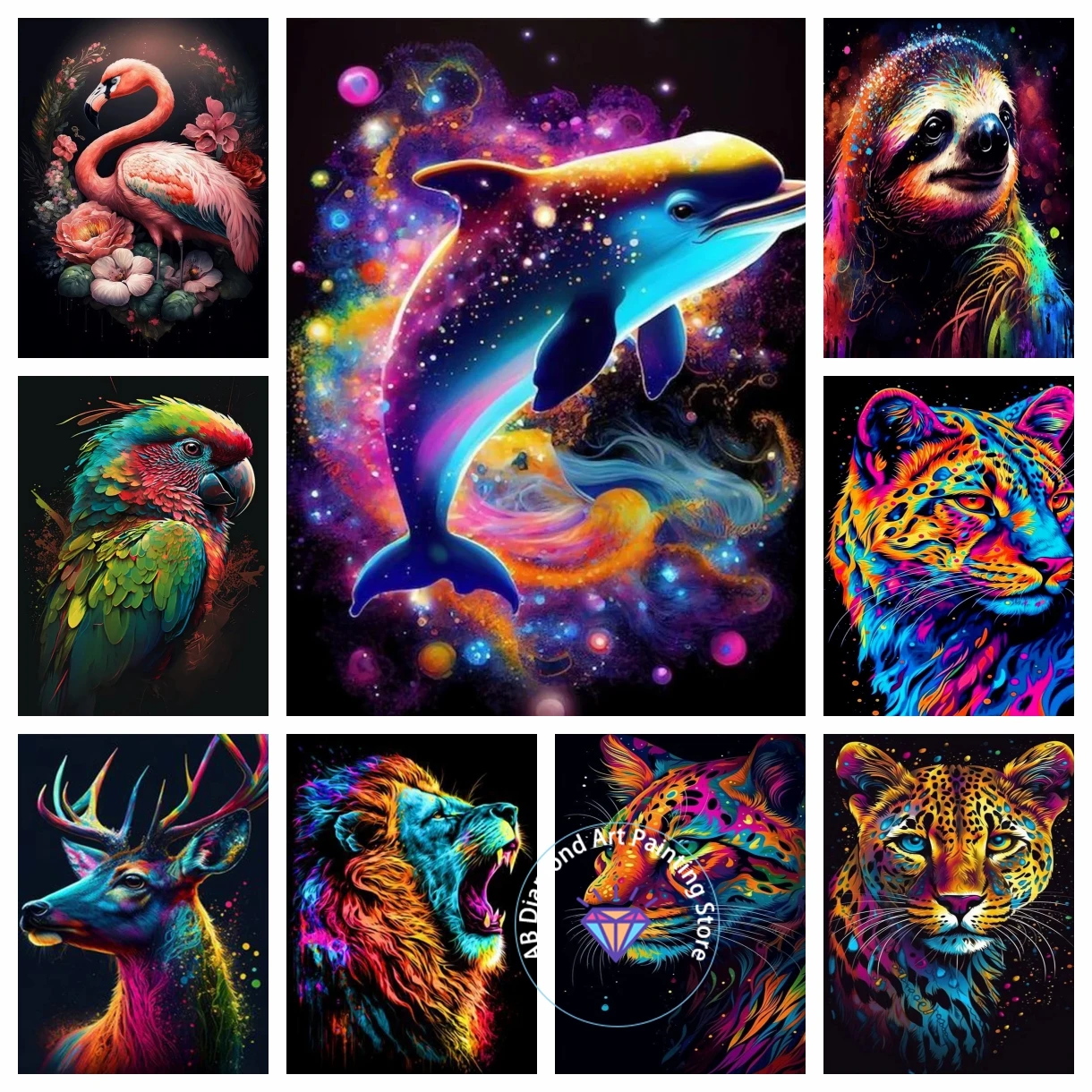

AB Diamond Painting Kits Colorful Art Animals lion panda tiger flamingo horse sloth Cross Stitch Handmade Crafts Home Decor Gift