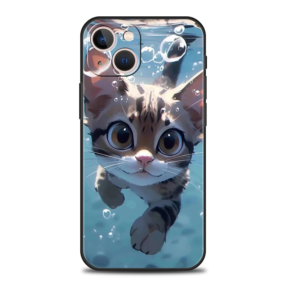 Custodia per telefono gatto carino per iPhone 15 14 13 12 Pro Max XR XS X 11 7 8 Plus SE 2020 13 Mini custodia morbida in Silicone Capas Coque Bag