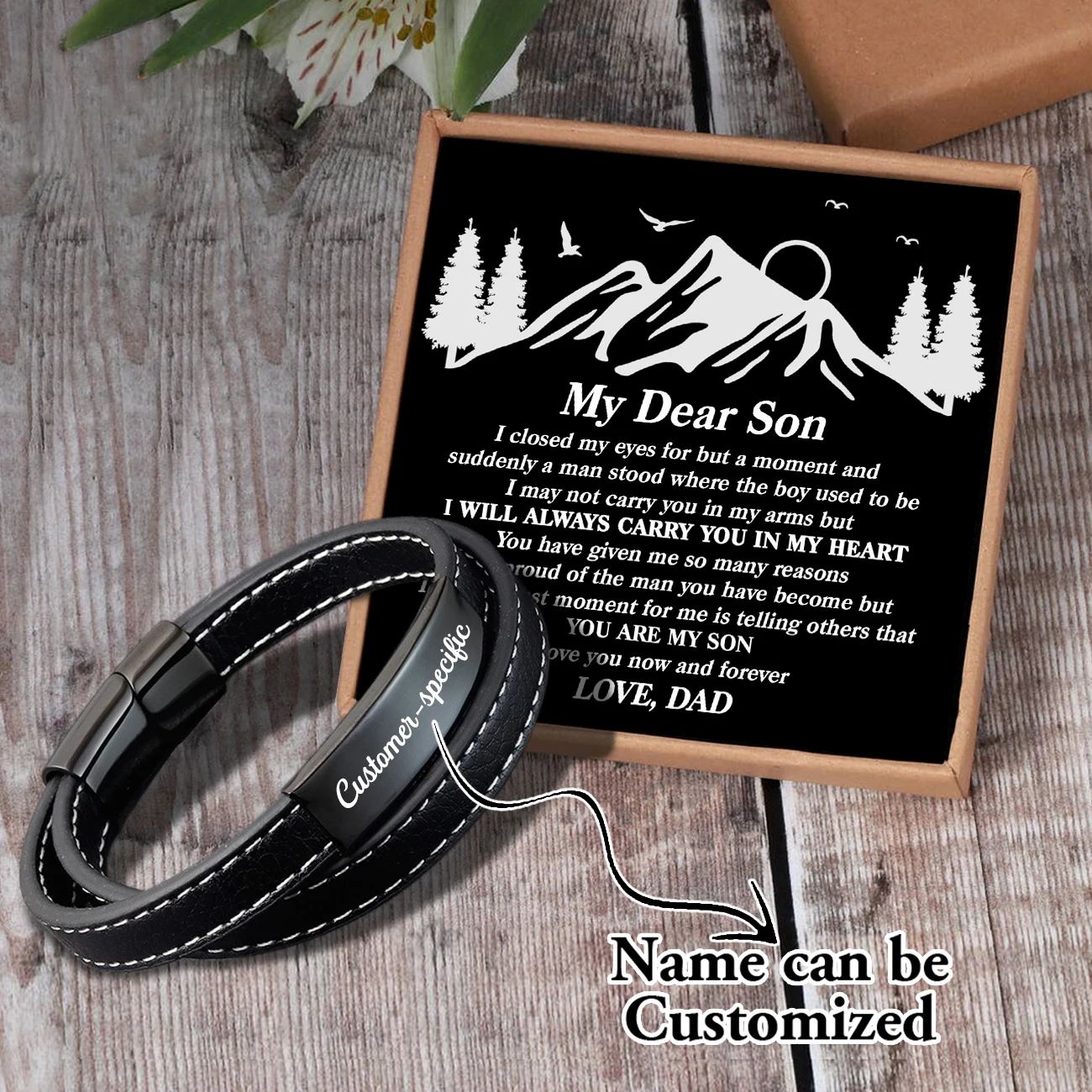 

Sam3050 Dad To My Son Name Can Be Customized Card text Classic Design Men's Stainless Steel Bracelets With Magnetic Clasp