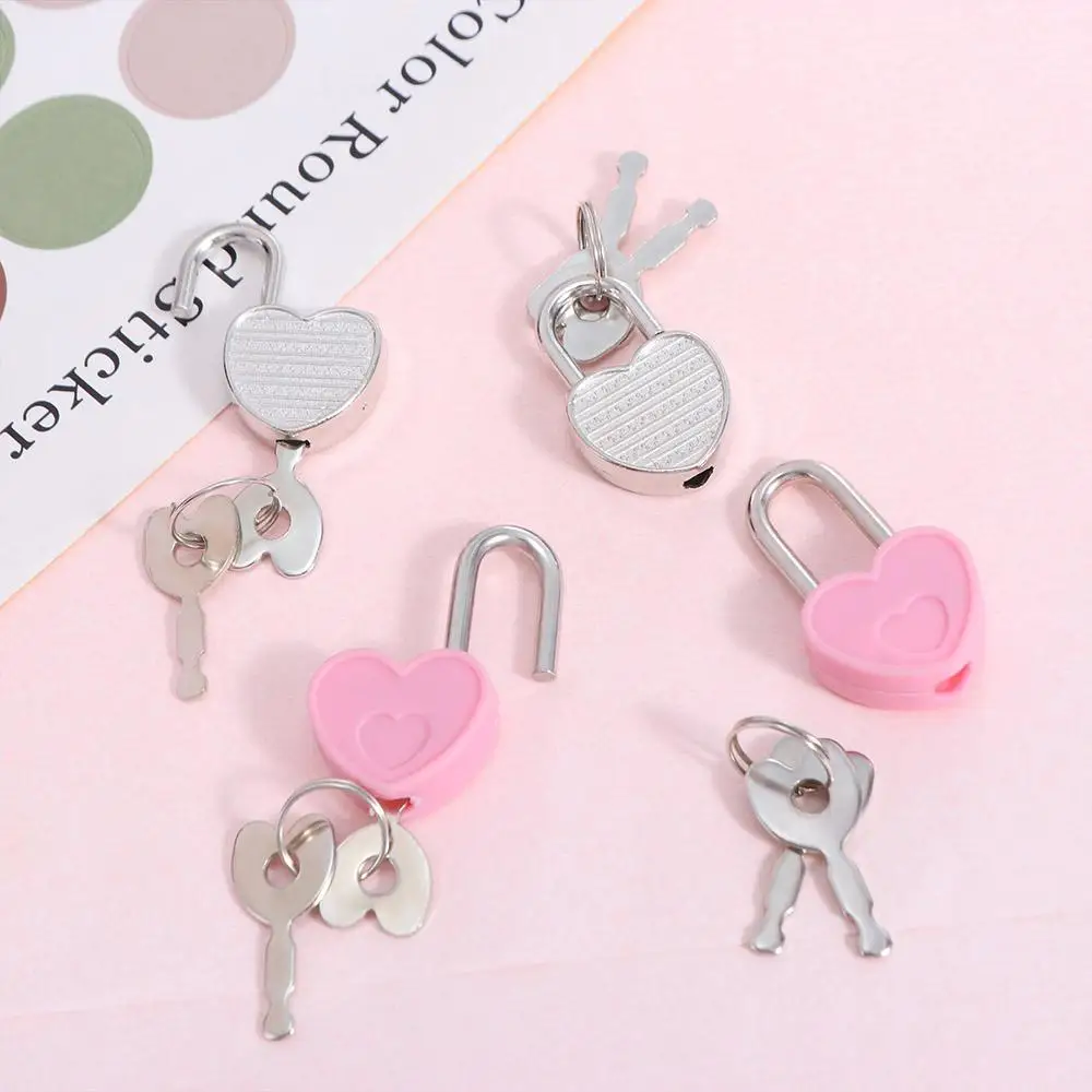 10pcs Vintage Plastic Mini Padlock Romantic with 2 Keys Heart Shape Padlock Antique Style Cute Diary Padlocks Home