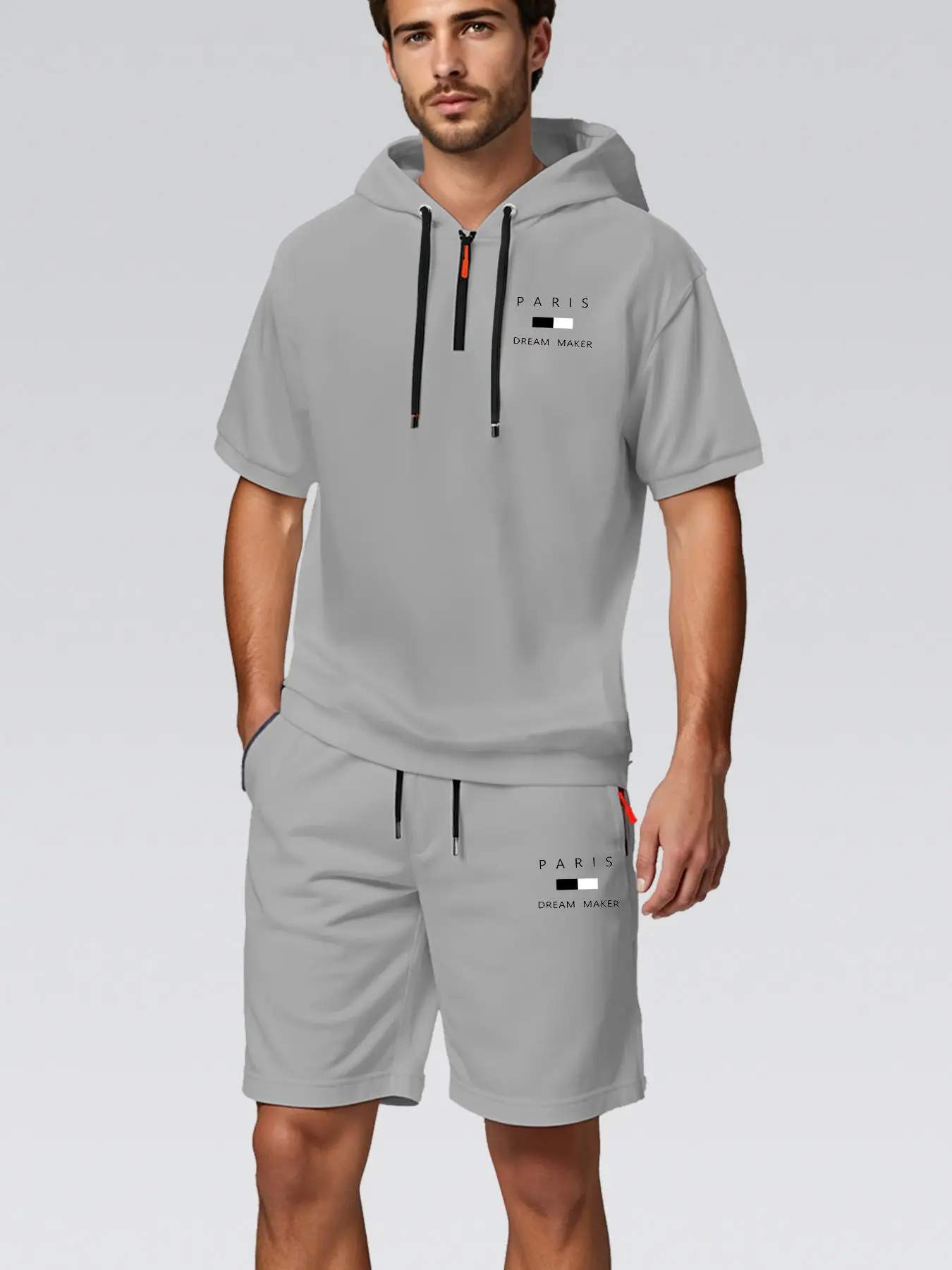 2025 New Men's Sets Outfit Zip Up Hooded T-Shirt With Pocket Shorts 2PCS Sports Loose Clothes Designer Fashion Oversize Men Suit