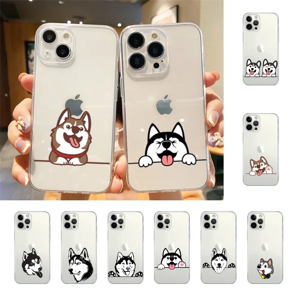 Animal Wolf Husky Dog Puppy Phone Case For Iphone 15 11 13 14 Pro Max 7 8 Plus X Xr Xs Max Se2020 12mini Transparent Cover