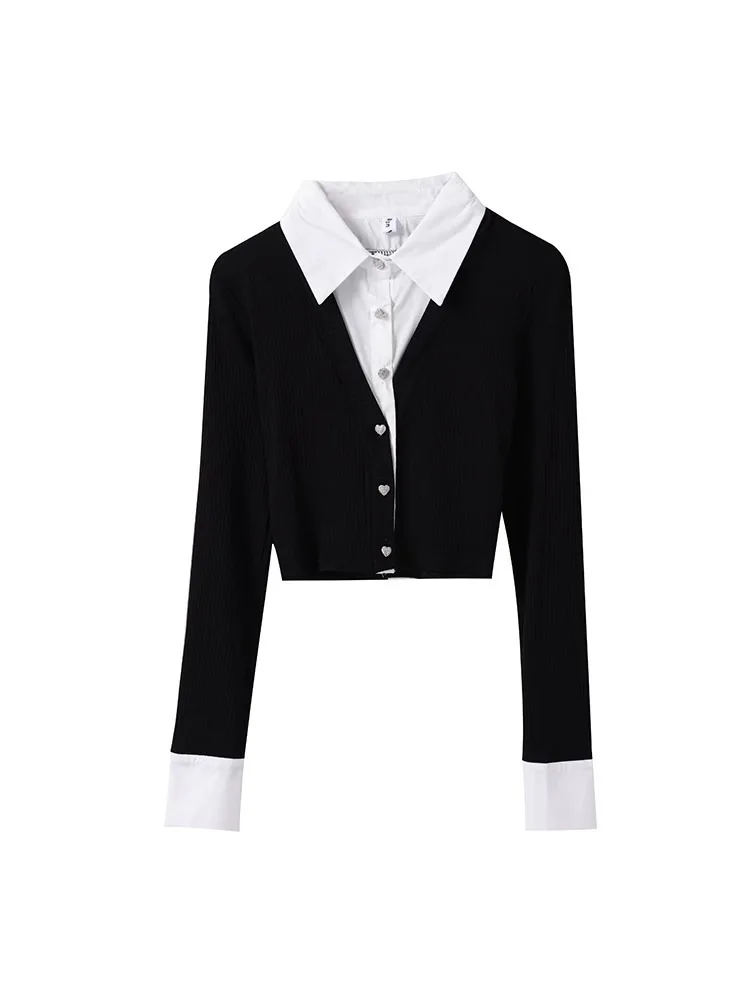 เสื้อคาร์ดิแกนฤดูร้อนของผู้หญิง,เสื้อสองชิ้นปลอม,แฟชั่นสตรีทแวร์แขนสั้น 2025