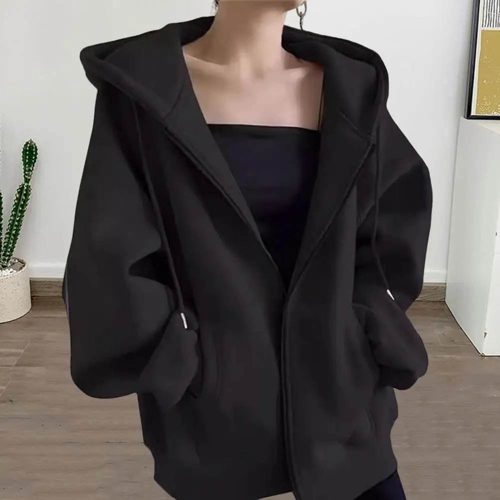 Women Jacket Stylish Hooded Sport Jacket with Drawstring Pockets for Women Wear Coat with Elastic Cuff Hem Women Thick Outerwear
