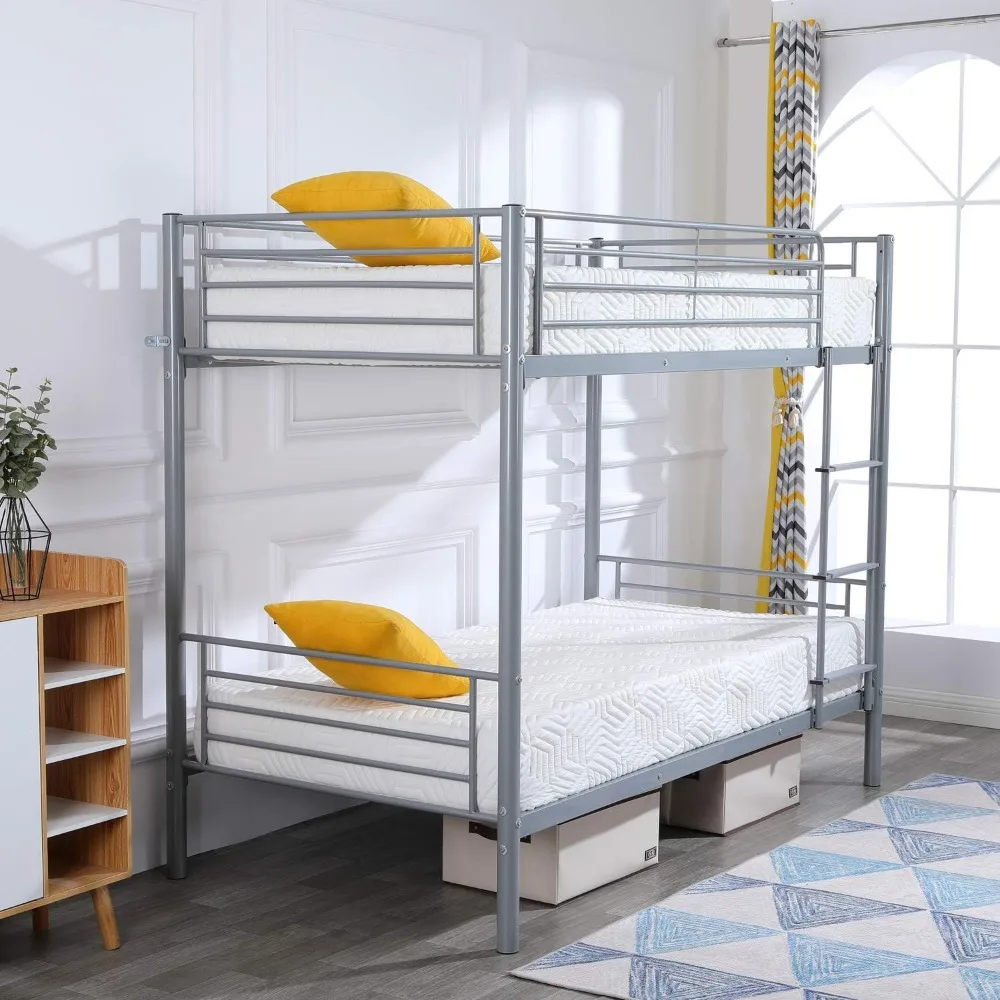 

Twin Over Twin Bunk Bed Easy Assembly Metal Frame W/Ladder Kids Adult Children Bedroom 78"" W X 42"" D X 65"" H (Gray)
