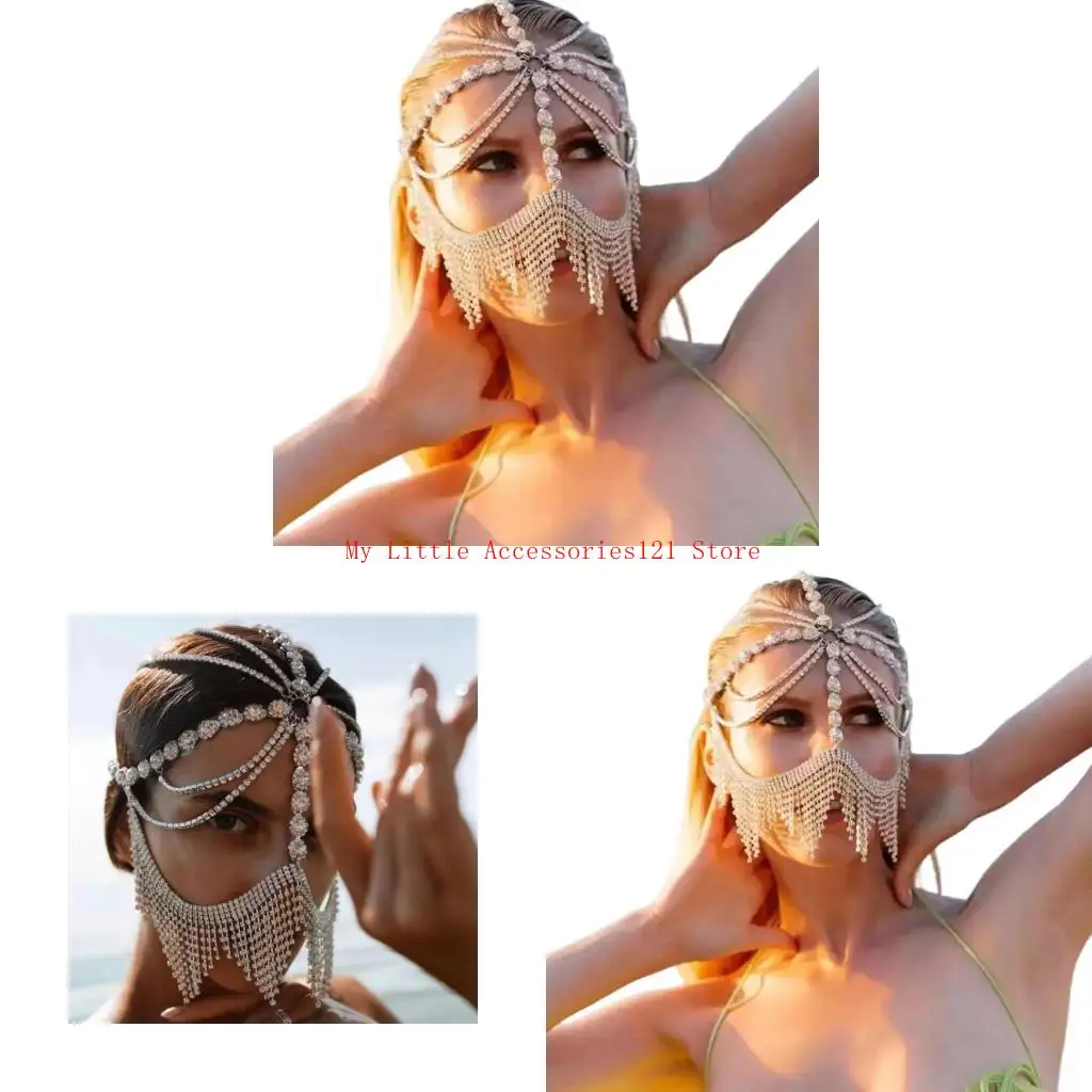 

Rhinestones Headwear Mask Elegant Dance Parties Face Chain Accessory Women
