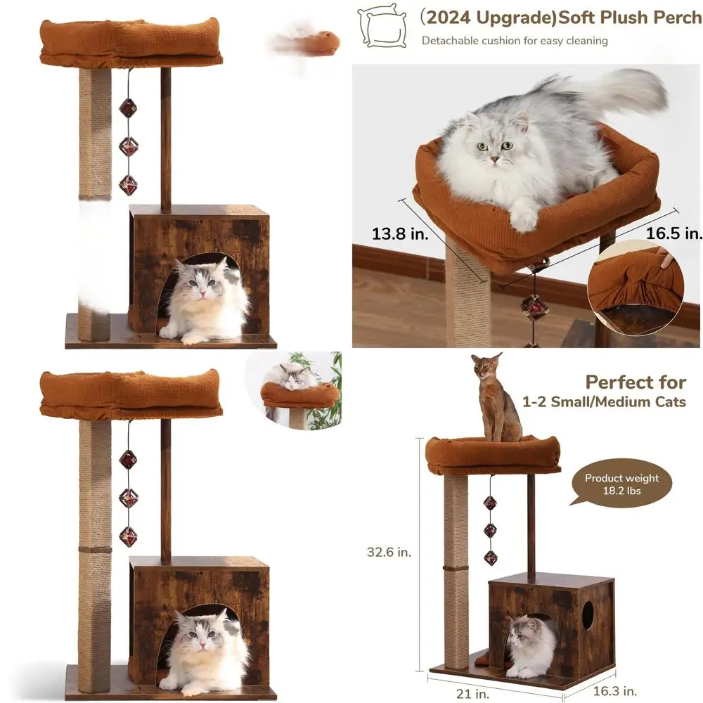 

Современная квадратная стойка для кошек с деревянной башней и шариками из серебряной лозы, домашний когтеточка для кошек