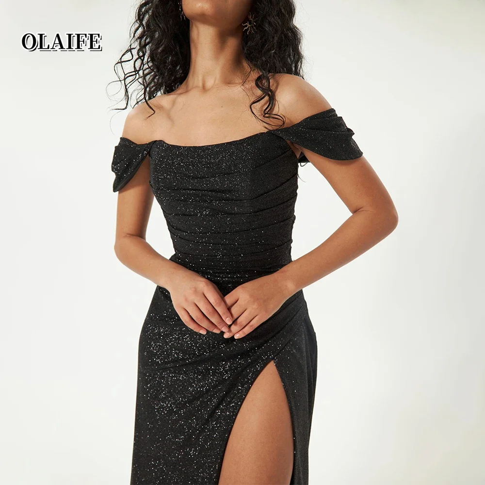 فساتين سهرة بحورية البحر لامعة قبالة الكتف فساتين الحفلات بفيونكة قابلة للانفصال فساتين رسمية من Vestidos De Fiesta Fساتين السهرة #5