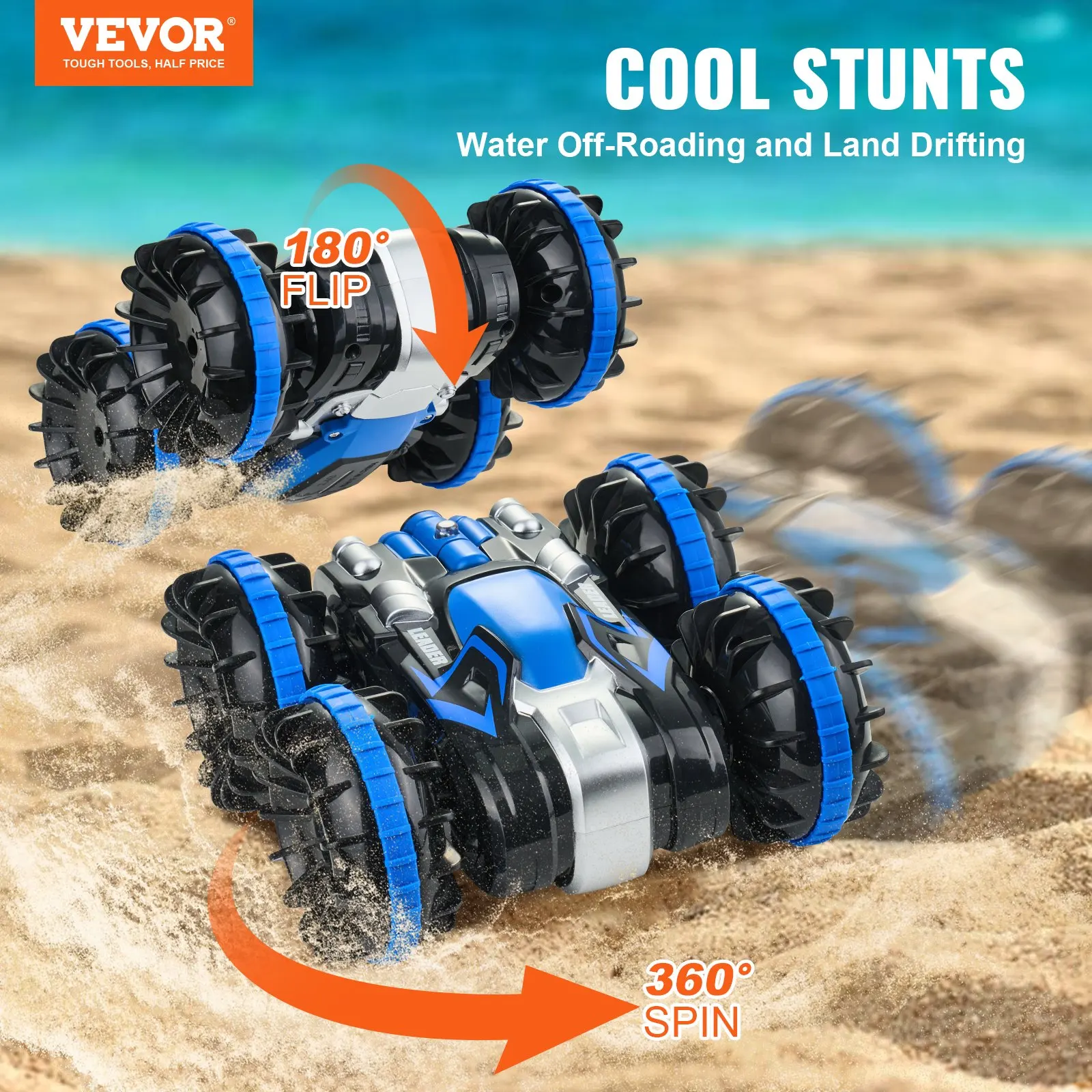 

Amphibious Remote Control Car Boat 2.4 GHz 4WD RC Boat Kids Adults Blue