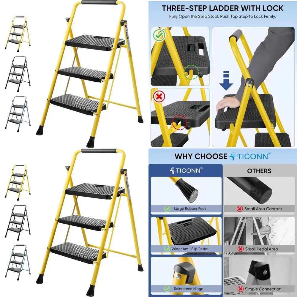 

Yellow Heavy-Duty Portable Steel Folding Stool for Home and Garage Use