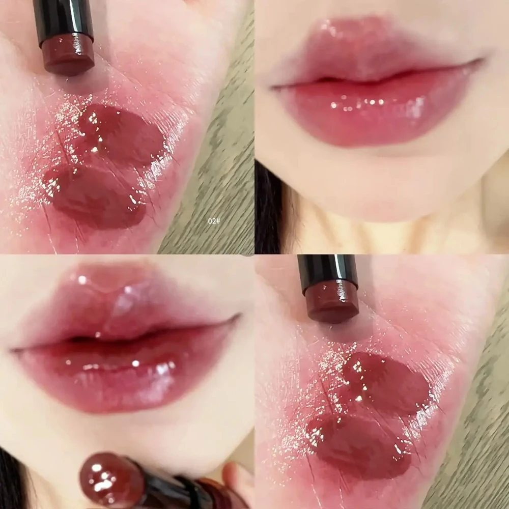 Lipstick Mirror Stain Long-Lasting Shiny Lip Gloss Makeup Moisturizing Nude Brown Jelly Lip Tint Non-stick Clear Pink Lip Glaze