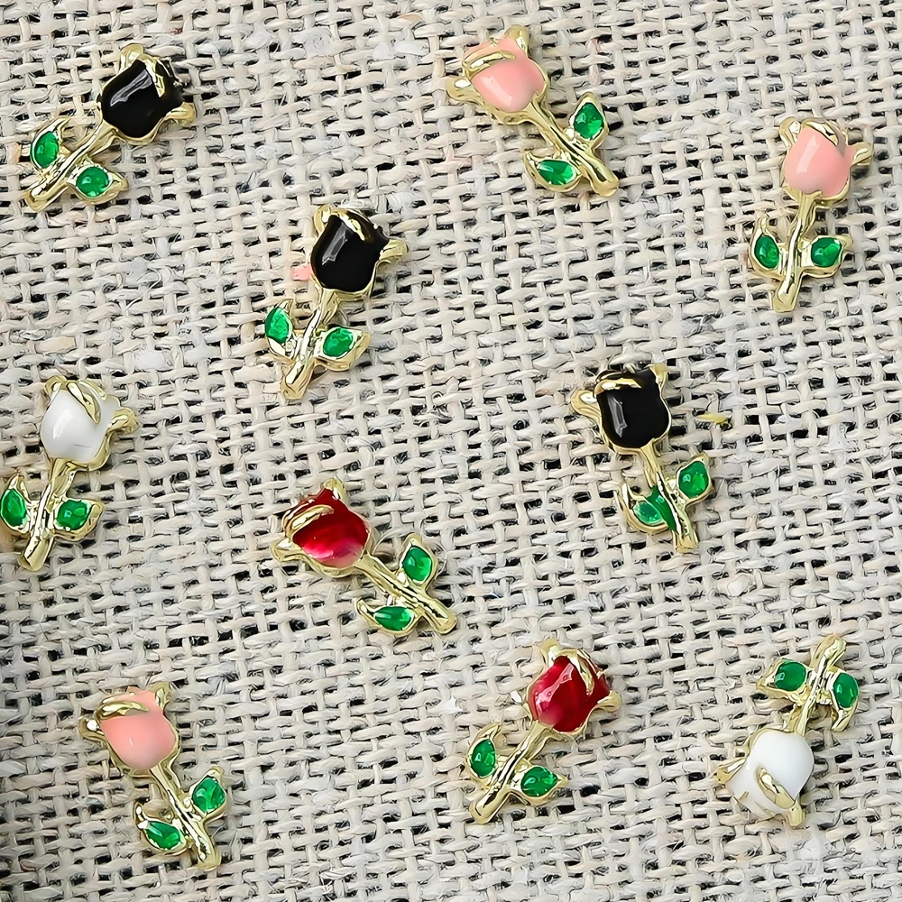 

10PCS 3D Retro Metal Rosebud Nail Art Flower Charms Accessories Parts For Nails Decoration Manicure Decor Supplies Material Tool