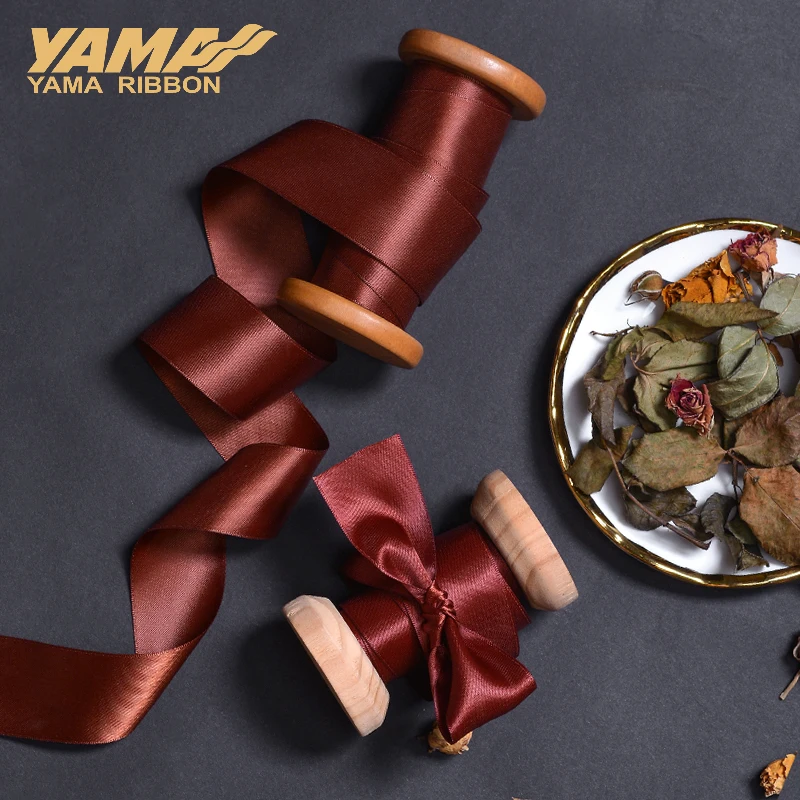 YAMA-Single Face Satin Ribbon, 100% Dark Brown Ribbons, Hand Made Rose Flowers, DIY Party, 50mm, 57mm, 63mm, 75mm, 89mm, 100Yard