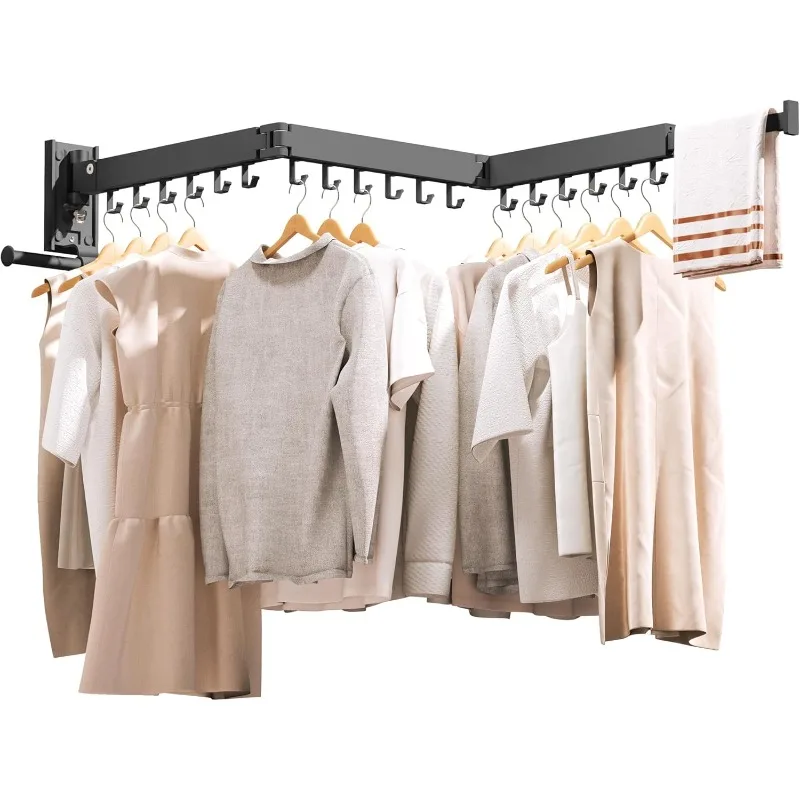 Clothes Drying Rack,Wall Mounted Clothes Rack,Retractable,Collapsible(Tri-Fold),Drying Rack Clothing, Fold Upward & Left & Right