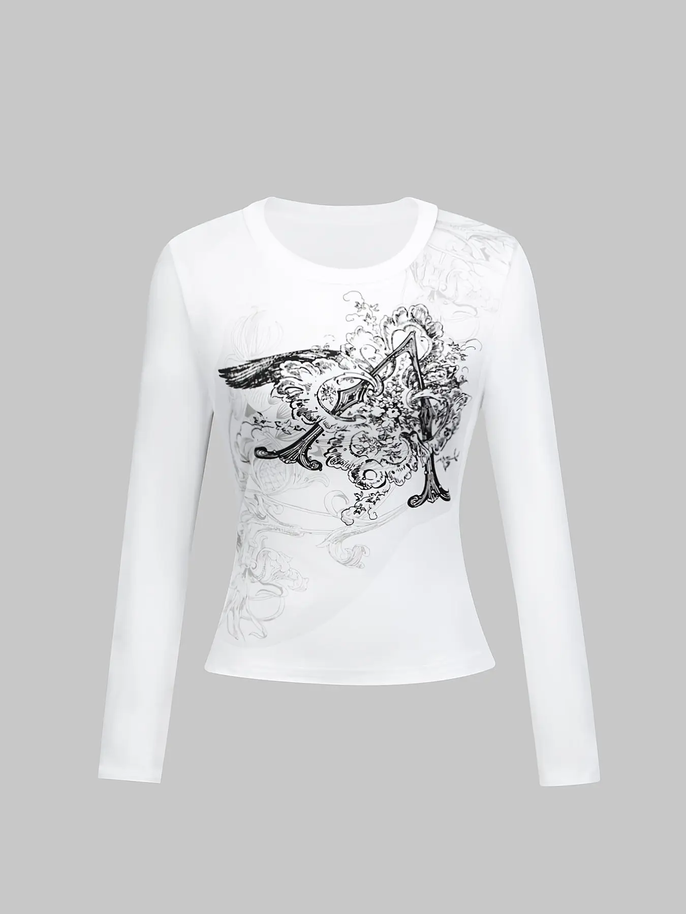 

Onalippa 2022, новая повседневная стильная утягивающая трикотажная футболка с принтом в стиле ретро Y2K, субкультурная футболка с круглым вырезом и длинными рукавами, женский топ