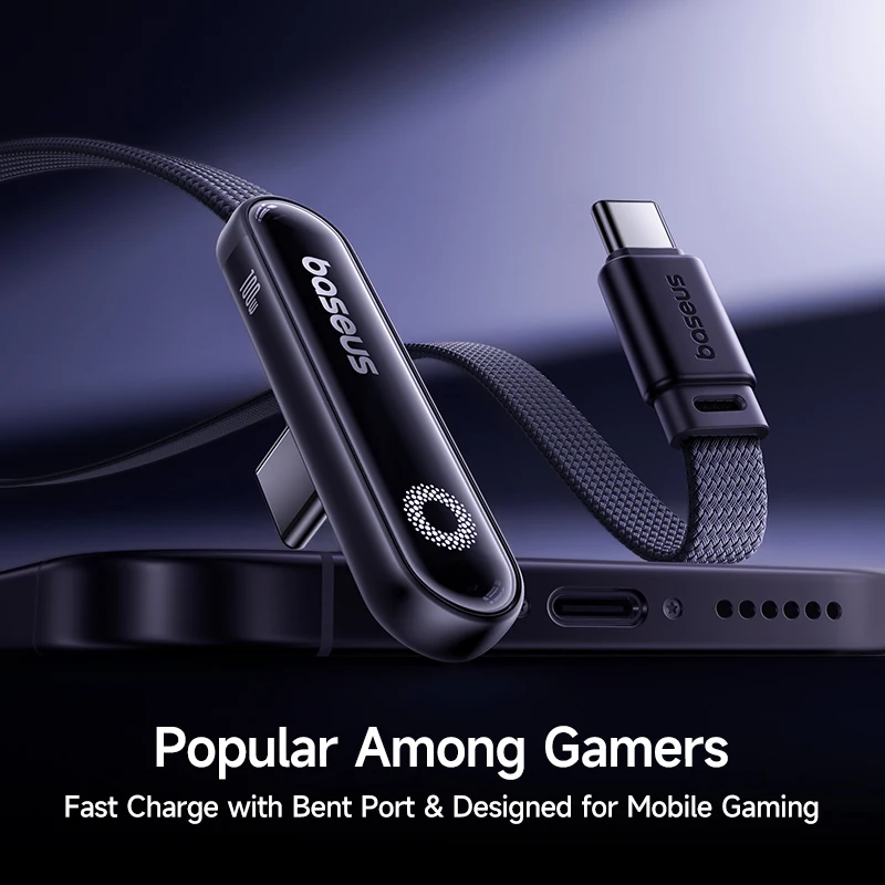 Baseus 엘보우 USB C 케이블, 샤오미 맥북 프로 고속 충전 와이어, 아이폰 16, 15 프로 맥스용 LED USB C 타입 케이블, MVP3, 100W