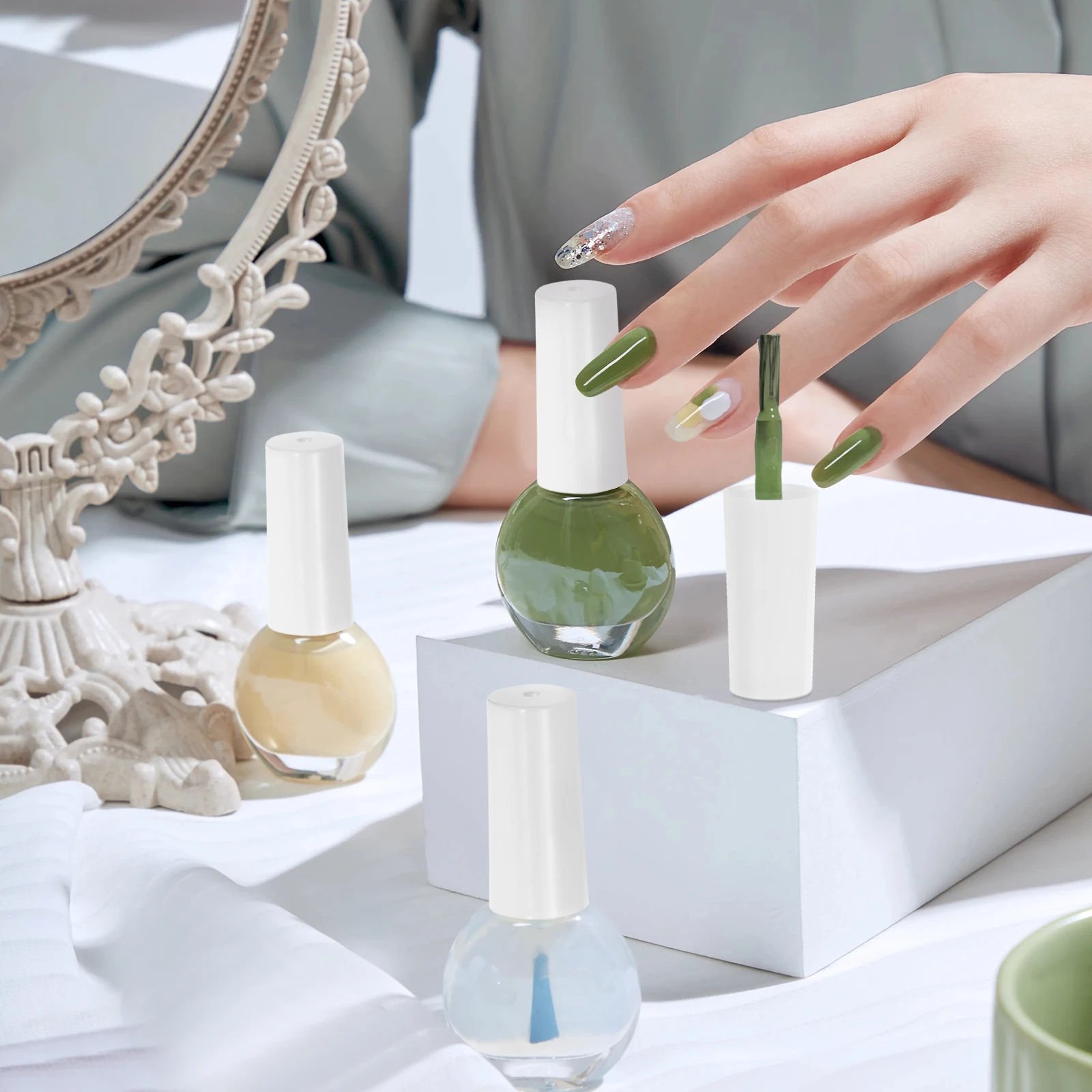 

20pcs Convenient Nail Polish Brush Replacement Set Small Gel Bottle Caps Soft Bristles Home Salon Use Easy Apply Effortless Safe