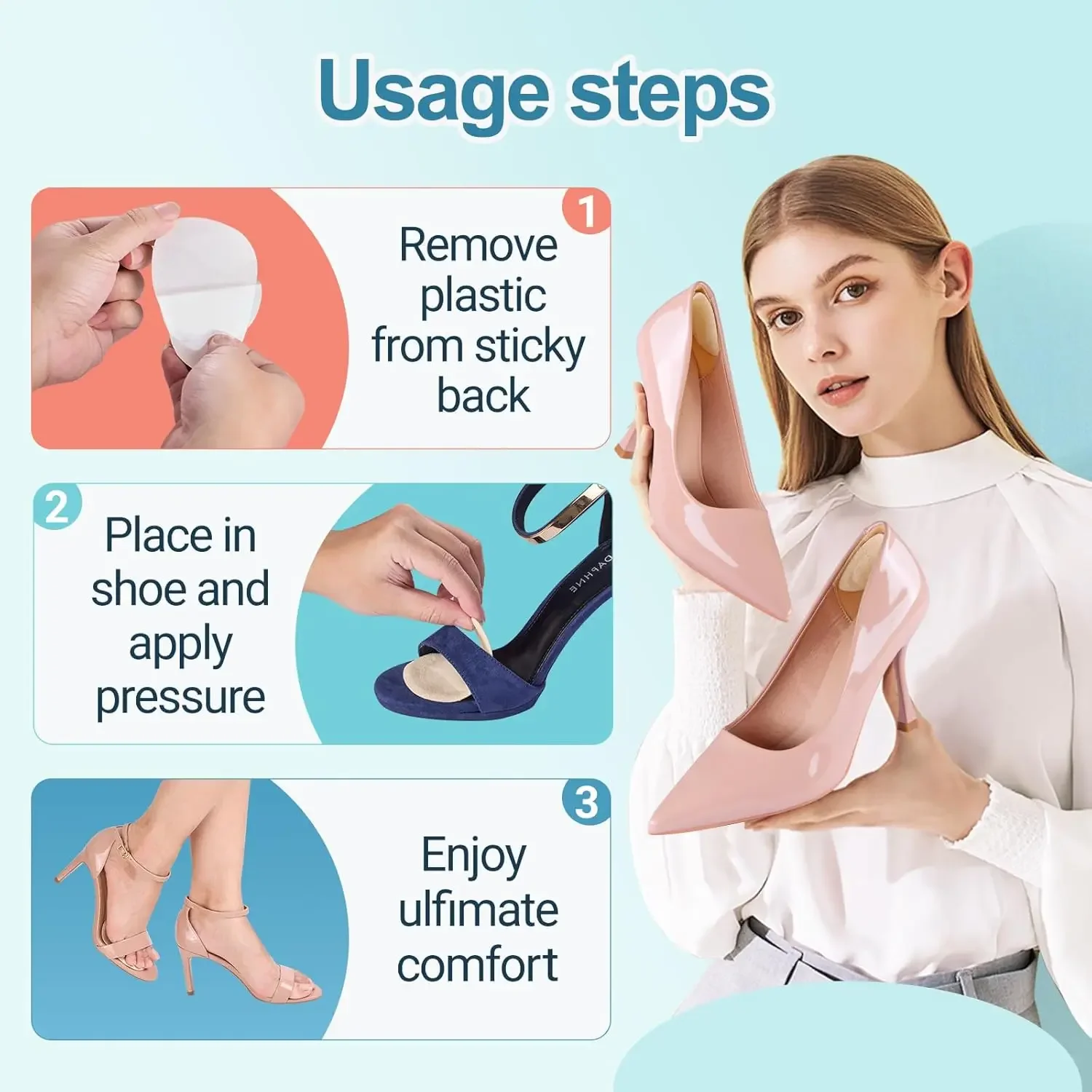 2 Sets Heel Pads, Ball of Foot Cushions, Metatarsal Pads,shoe inserts for women,All Day Foot Pain Relief, Extra Comfort, No More Soreness(Beige&Black) view 5