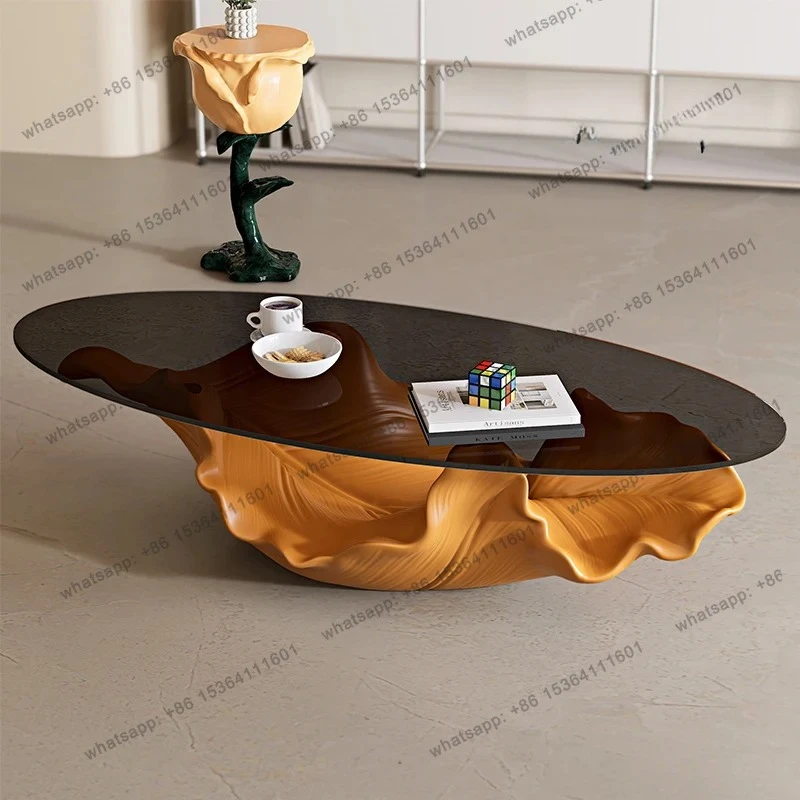 

Golden leaf coffee table living room high-end tempered glass new light luxury home creative designer