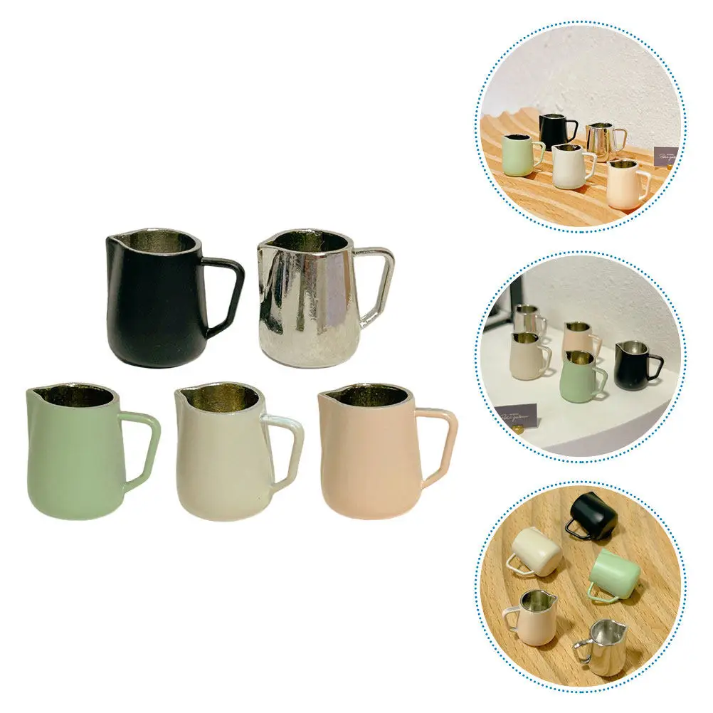 

Набор из 5 миниатюрных кувшинов для взбивания молока из сплава для декора кукольного домика, реалистичные аксессуары для приготовления кофе, миниатюрные принадлежности для кукольного домика