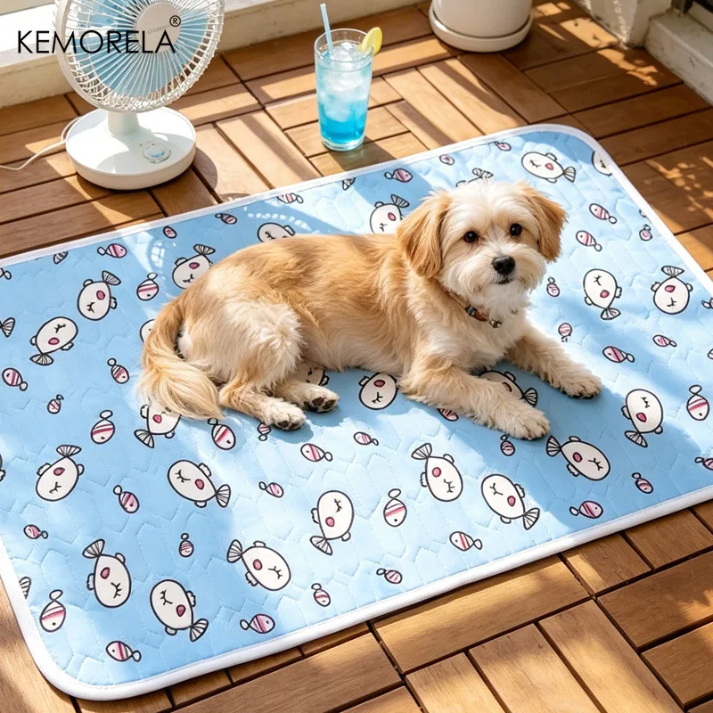 Tapete de Látex Refrescante para Animais de Estimação, Padrão de Desenho Animado Fofo, para Cães e Gatos, Colchonete de Seda Gelada para Dormir, Manta para Chão e Sofá, Suprimentos para Animais de Estimação