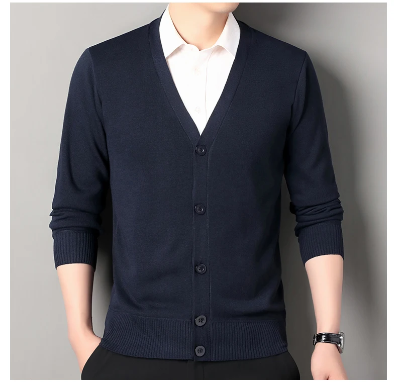 Herren Herbst Kleidung Fleece Strickjacke Jacke Gestrickte Pullover Outwear V-ausschnitt Mode Strickjacken Warme männer Top – Detail 5