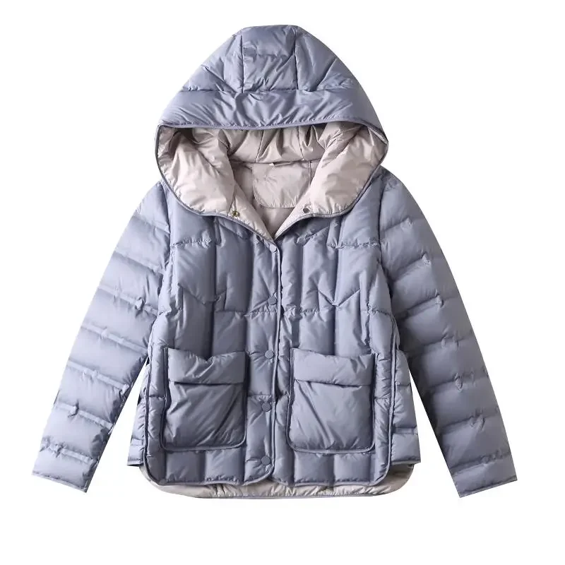 2024 New Women\'s Autumn and Winter 90% White Duck Down Korean Style Light Hooded Solid Color Warm Jacket Women\'s Jacket