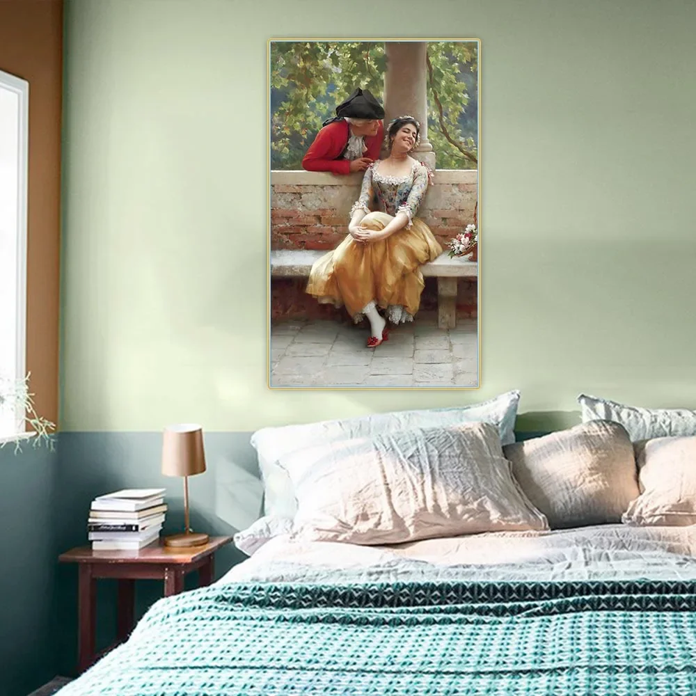 The flirtation by Eugene de Blaas Canvas Artwork Oil Painting Aesthetics Picture Backdrop Wall Hanging Decor Home Decoration